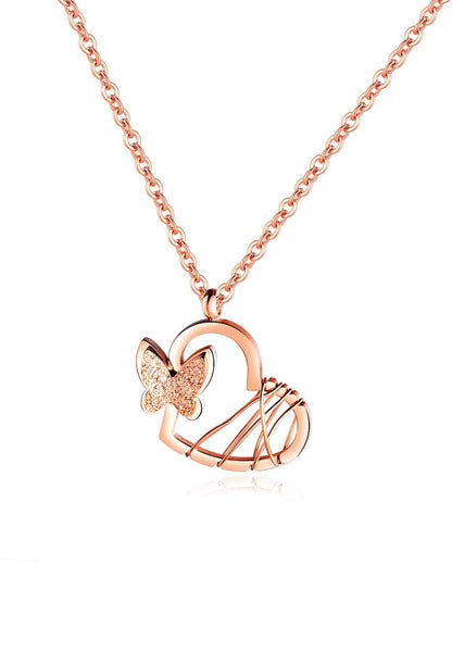 Celovis Jewellery McQueen Butterfly with Hollow Entwined Heart Necklace in Rose Gold