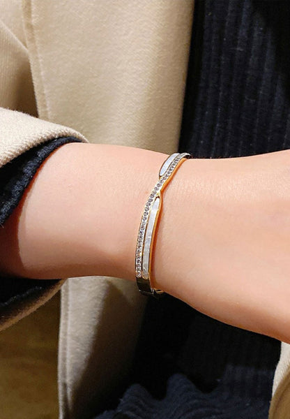 Claudette Mother Pearl with Cubic Zirconia Engravable Bangle