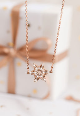 Celovis Christmas Collection - Stellar Snow Crystal Necklace in Rose Gold