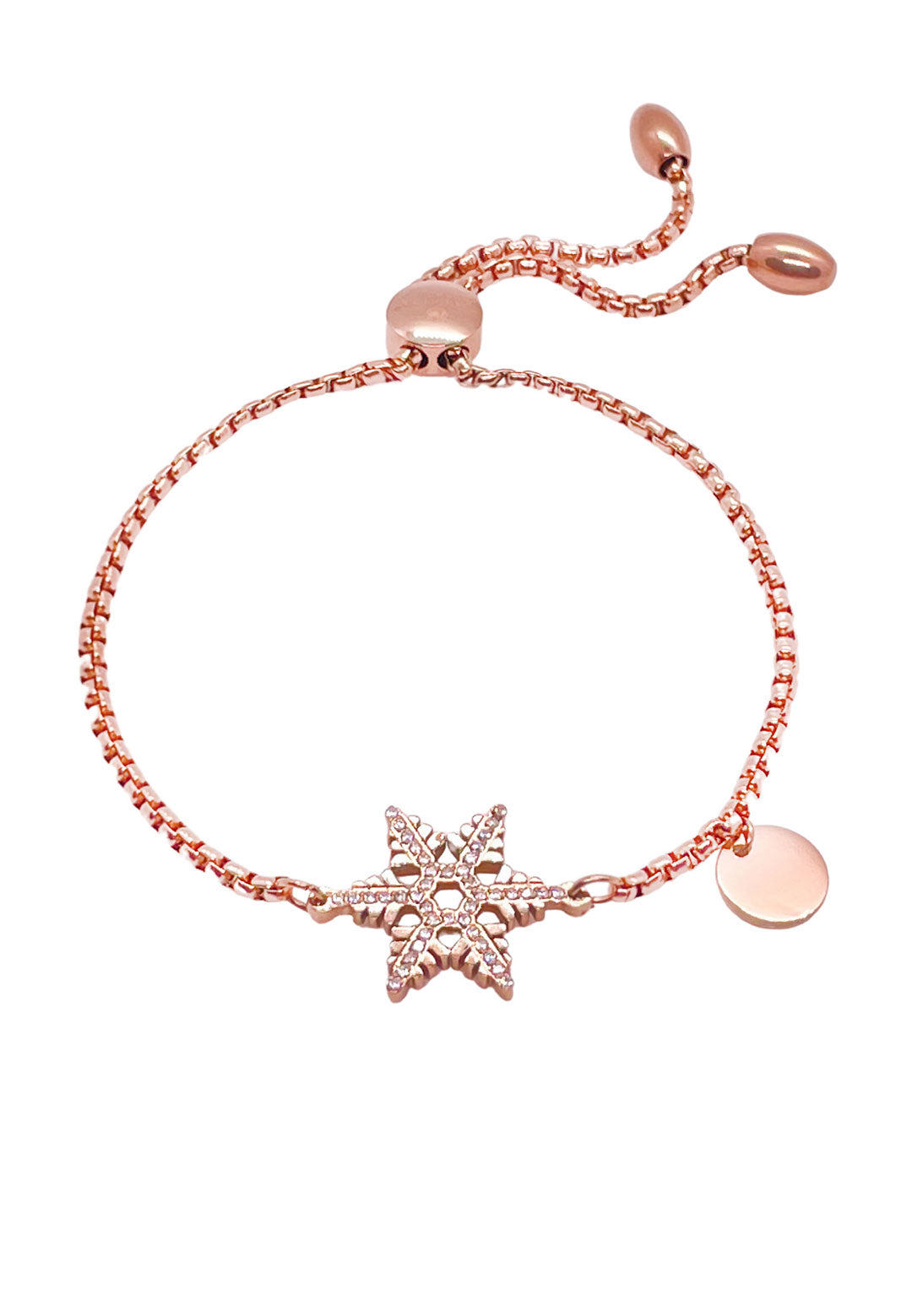 Celovis Christmas Collection - Stellar Snow Crystal Adjustable Slider Clasp Bracelet in Rose Gold