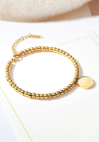 Medallion Round Engravable Pendant Beaded Ball Chain Bracelet