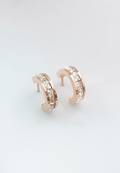 Baily White Zirconia C Hoop Stud Earrings in Rose Gold