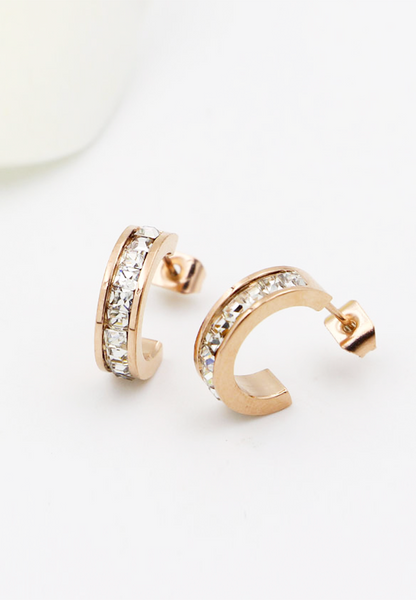 Baily White Zirconia C Hoop Stud Earrings in Rose Gold